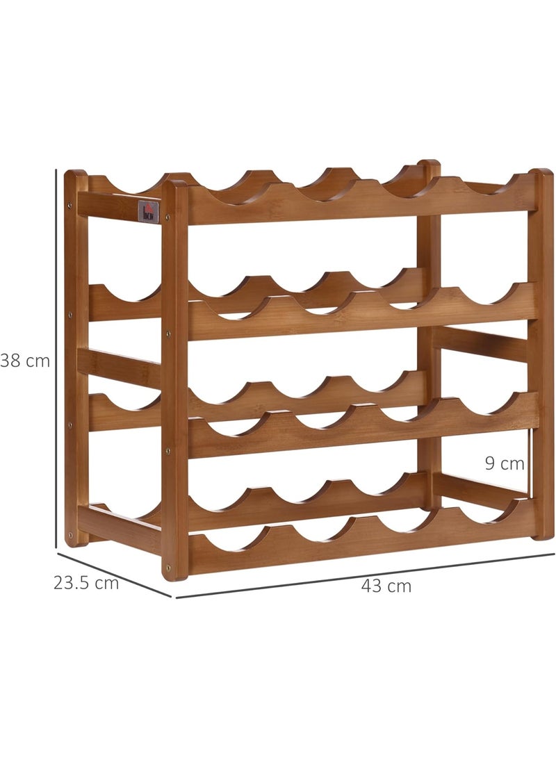 HOMCOM Free Standing Bamboo Wine Rack with 16 Bottles Holder, 4-Tier Water Bottle Organizer, Display Shelf for Countertop, Home Bar, Brown - Image 3